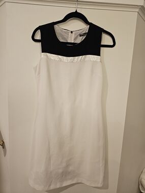 Sleeveless Colorblock White and Black Dress with Silver Trim